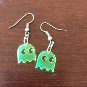 Neon Pac-Man Ghost Earrings